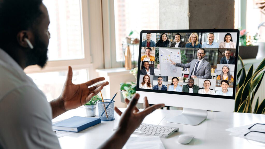 Man on virtual meeting