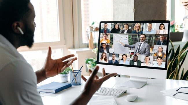 Man on virtual meeting