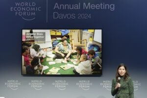 Jennifer Blatz speaks at the Schwab Foundation 2024 Social Innovation Awards session at the World Economic Forum Annual Meeting