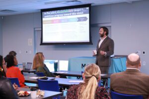 Seeding Success CEO Mark Sturgis explains the 5-year vision for More for Memphis to Memphis's philanthropic community members. Photo by Tara Fredenburg.